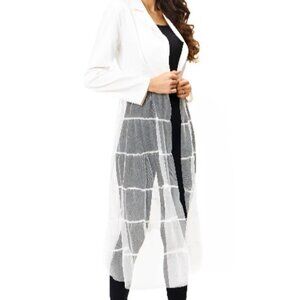 Adore White Vegan Silk Mesh Duster Jacket Long Sheer Cardigan S M L